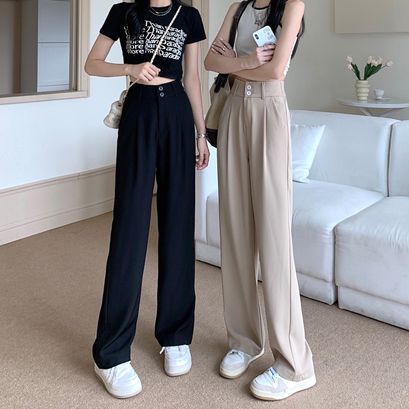 闊腿褲女高腰垂感寬松顯瘦夏季2022新款大碼休閑拖地直筒西裝褲子-細節圖4