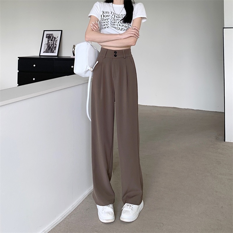 闊腿褲女高腰垂感寬松顯瘦夏季2022新款大碼休閑拖地直筒西裝褲子-細節圖9
