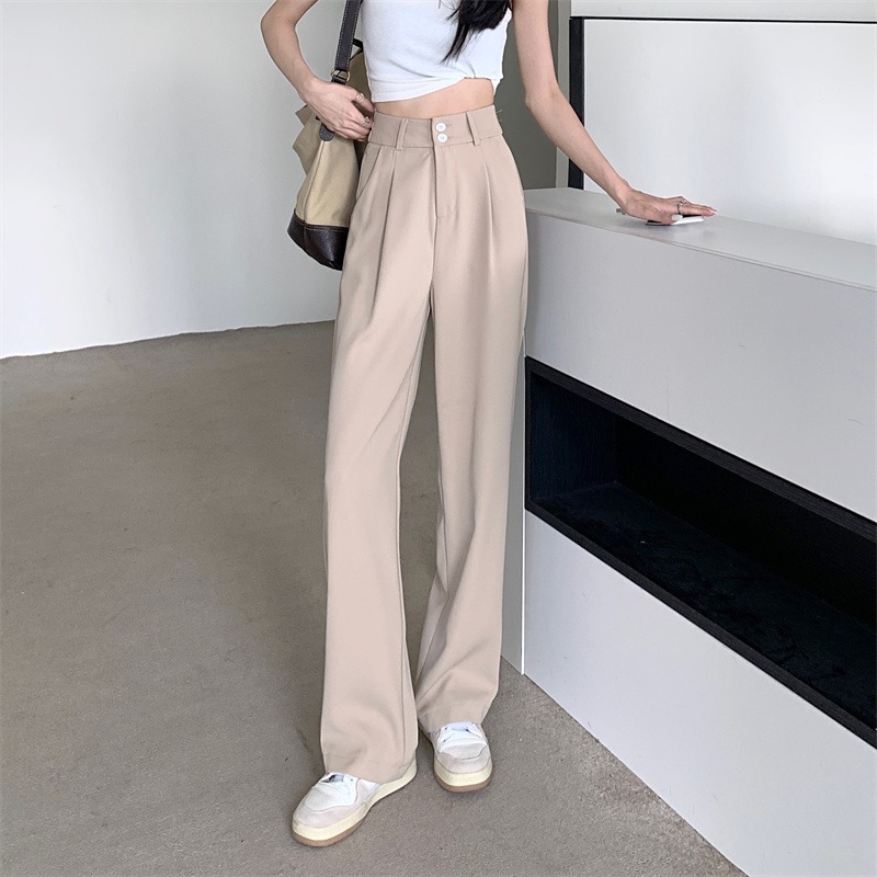 闊腿褲女高腰垂感寬松顯瘦夏季2022新款大碼休閑拖地直筒西裝褲子-細節圖10
