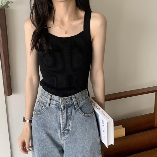 純色針織小背心女大碼胖妹妹mm外穿設計感小眾甜辣妹短款打底吊帶-細節圖3