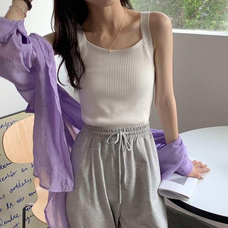 純色針織小背心女大碼胖妹妹mm外穿設計感小眾甜辣妹短款打底吊帶-細節圖4