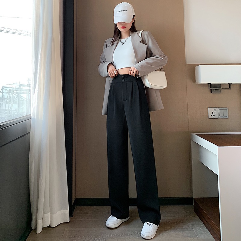 黑色闊腿褲女春夏高腰垂感百搭顯瘦直筒休閑拖地褲大碼胖mm西裝褲-細節圖3