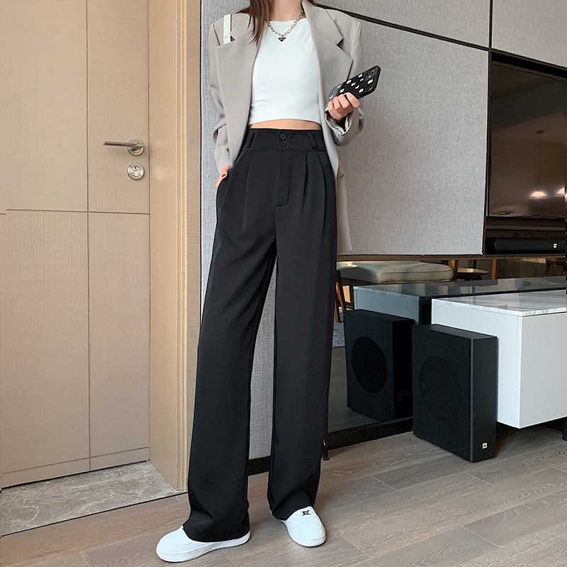 黑色闊腿褲女春夏高腰垂感百搭顯瘦直筒休閑拖地褲大碼胖mm西裝褲-細節圖4