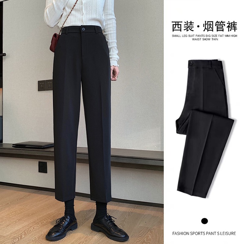 黑色西裝褲子女春夏2022新款大碼胖mm高腰直筒寬松休閑西褲煙管褲-細節圖7