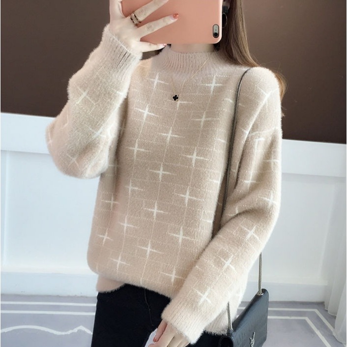 超火ins短款毛衣女2021新款半高領寬松套頭打底衫秋冬網紅款加厚-細節圖2