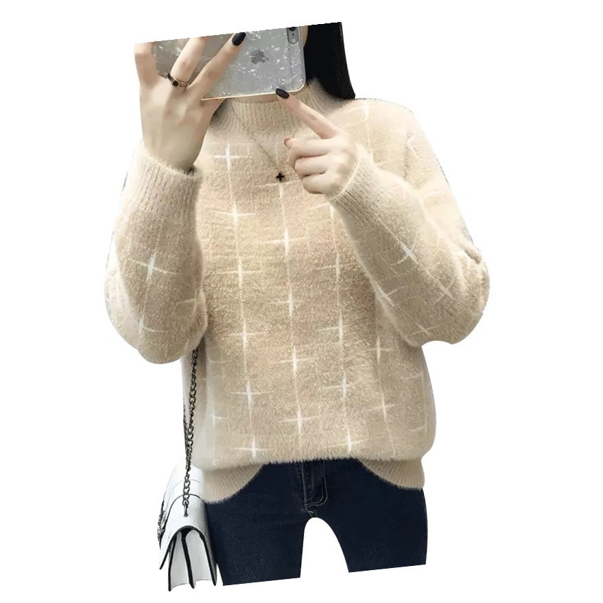 超火ins短款毛衣女2021新款半高領寬松套頭打底衫秋冬網紅款加厚-細節圖5