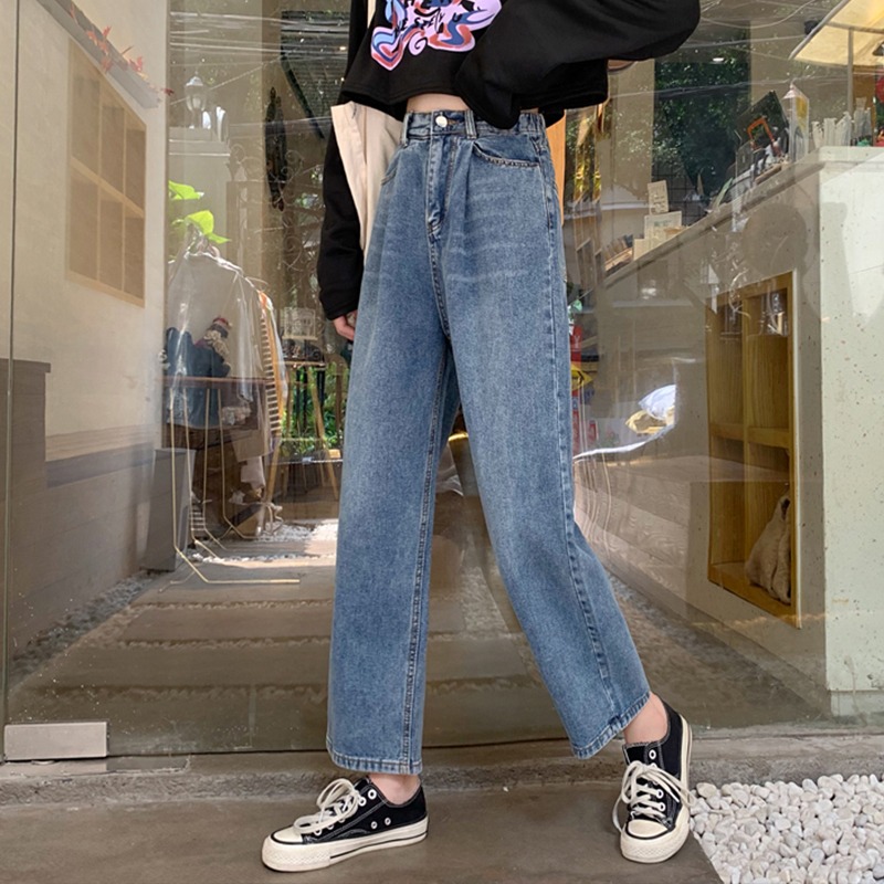 復古港風chic褲子女大碼胖mm工裝闊腿牛仔褲女高腰寬松顯瘦直筒褲-細節圖5