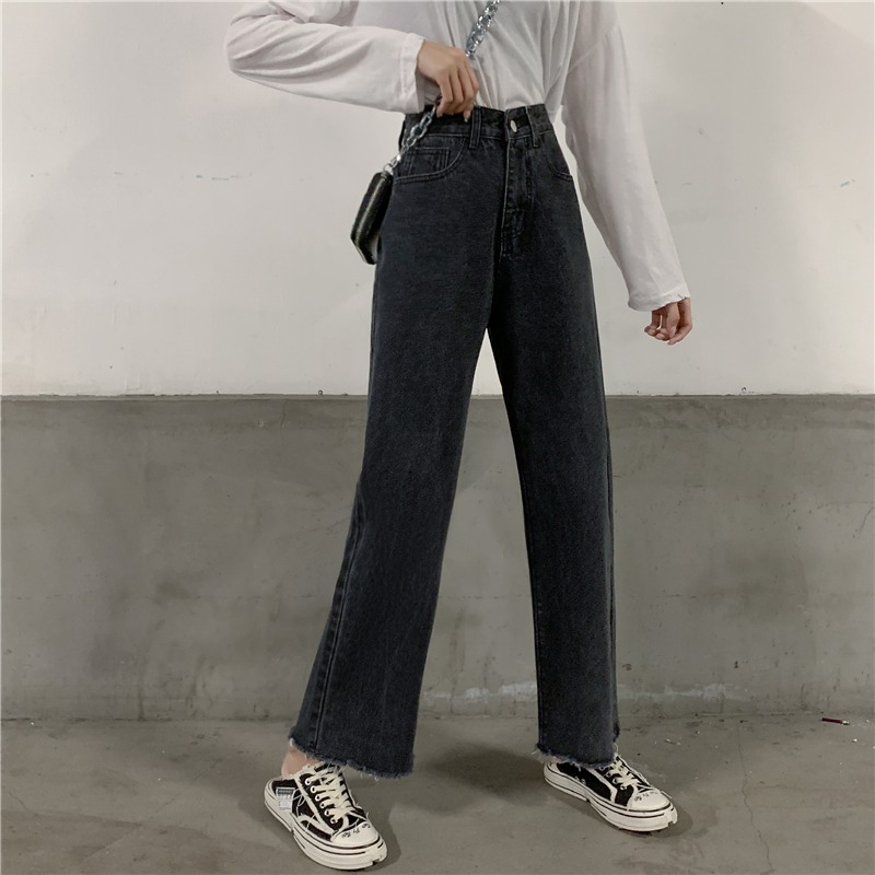 大碼女裝牛仔褲2022新款春夏胖妹妹高腰寬松顯瘦直筒垂感闊腿褲子-細節圖2