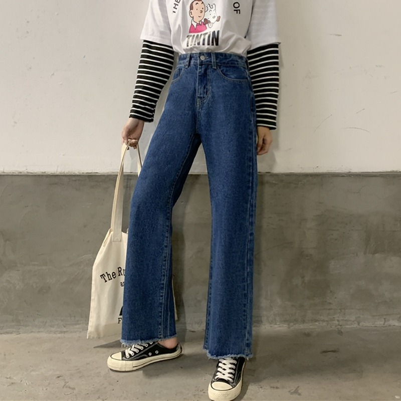 大碼女裝牛仔褲2022新款春夏胖妹妹高腰寬松顯瘦直筒垂感闊腿褲子-細節圖3