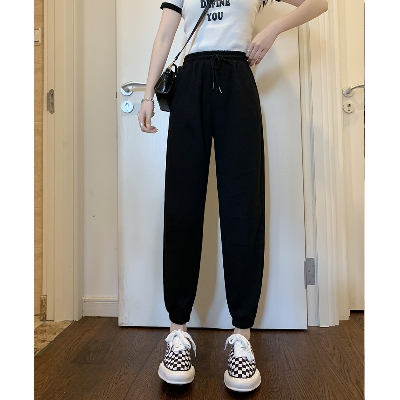 大碼胖mm運動褲女2022年新款夏季薄款寬松束腳顯瘦休閑華夫格衛褲-細節圖5