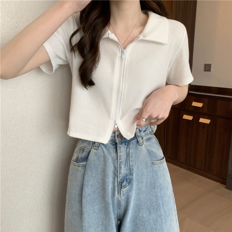 大碼胖妹妹mm夏季韓版短袖t恤女設計感2022短款polo衫別致上衣夏-細節圖2