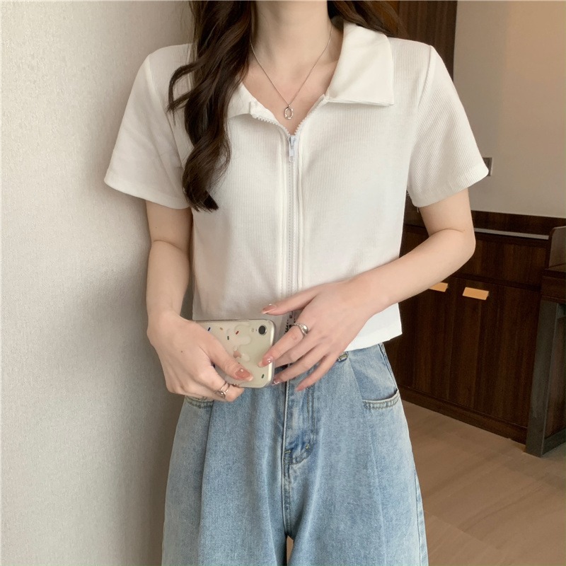 大碼胖妹妹mm夏季韓版短袖t恤女設計感2022短款polo衫別致上衣夏-細節圖3