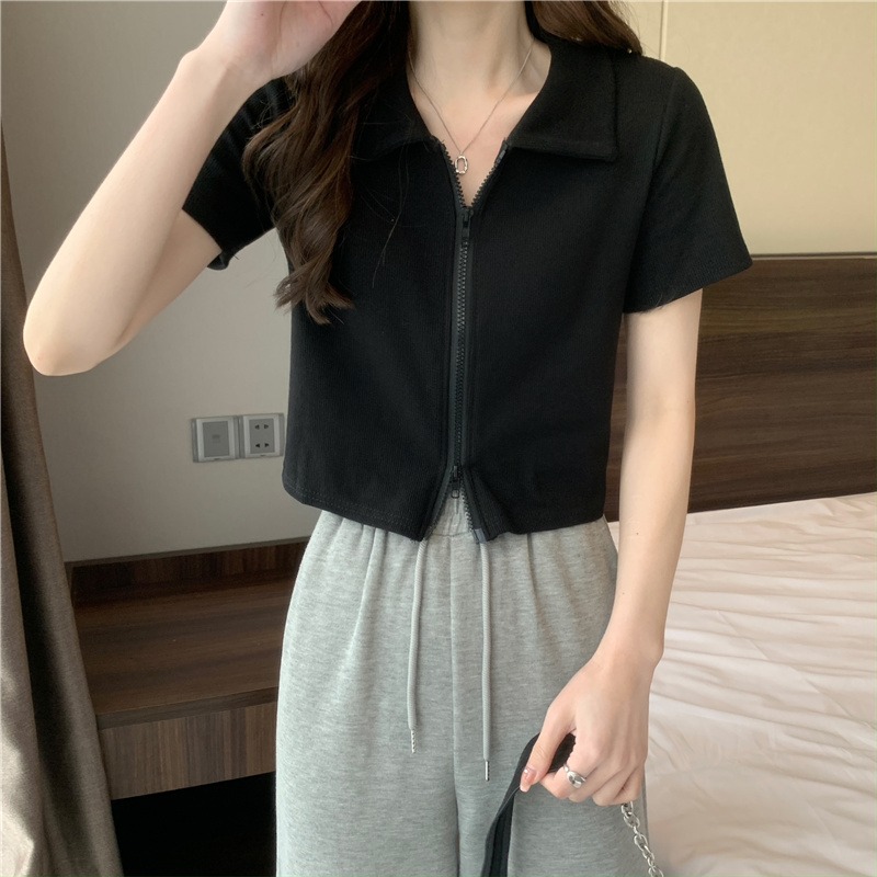 大碼胖妹妹mm夏季韓版短袖t恤女設計感2022短款polo衫別致上衣夏-細節圖5