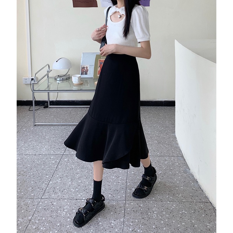大碼胖妹妹夏季新款高腰顯瘦遮胯a字半身裙女設計感中長款魚尾裙-細節圖2