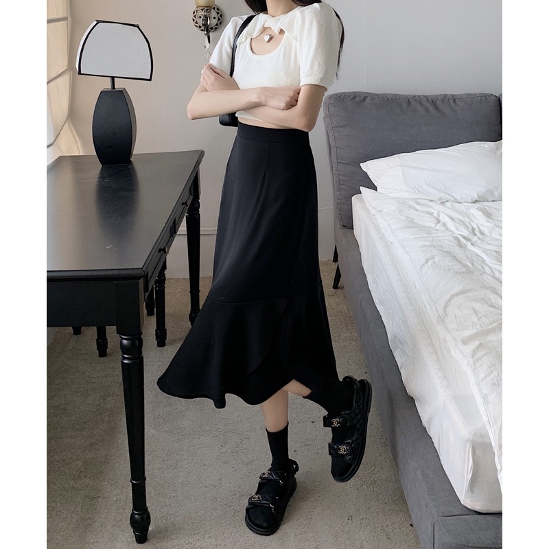 大碼胖妹妹夏季新款高腰顯瘦遮胯a字半身裙女設計感中長款魚尾裙-細節圖4