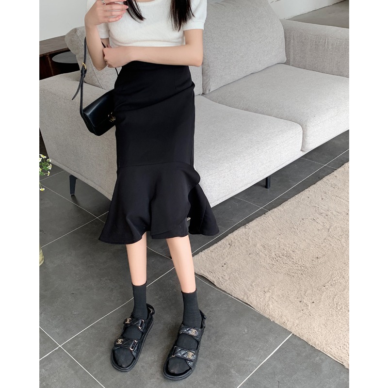 大碼胖妹妹夏季新款高腰顯瘦遮胯a字半身裙女設計感中長款魚尾裙-細節圖5