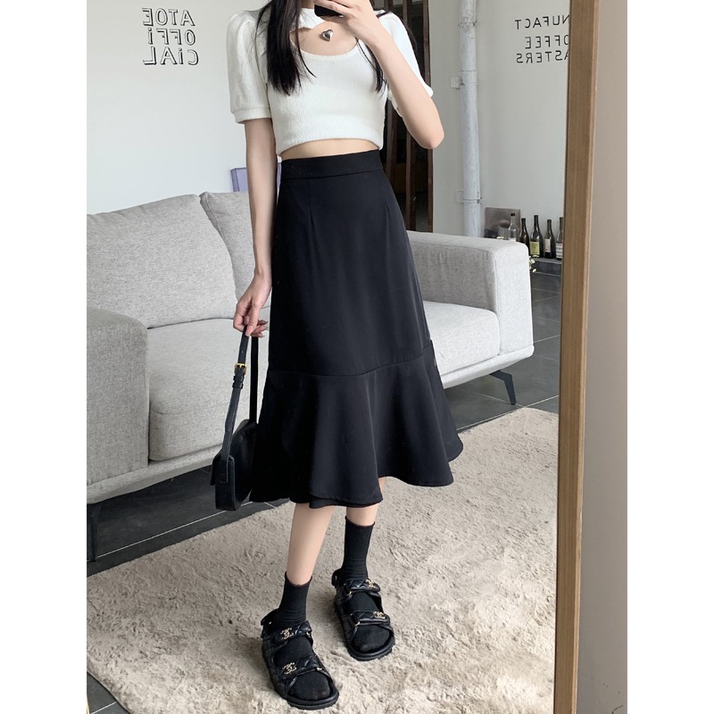大碼胖妹妹夏季新款高腰顯瘦遮胯a字半身裙女設計感中長款魚尾裙-細節圖7