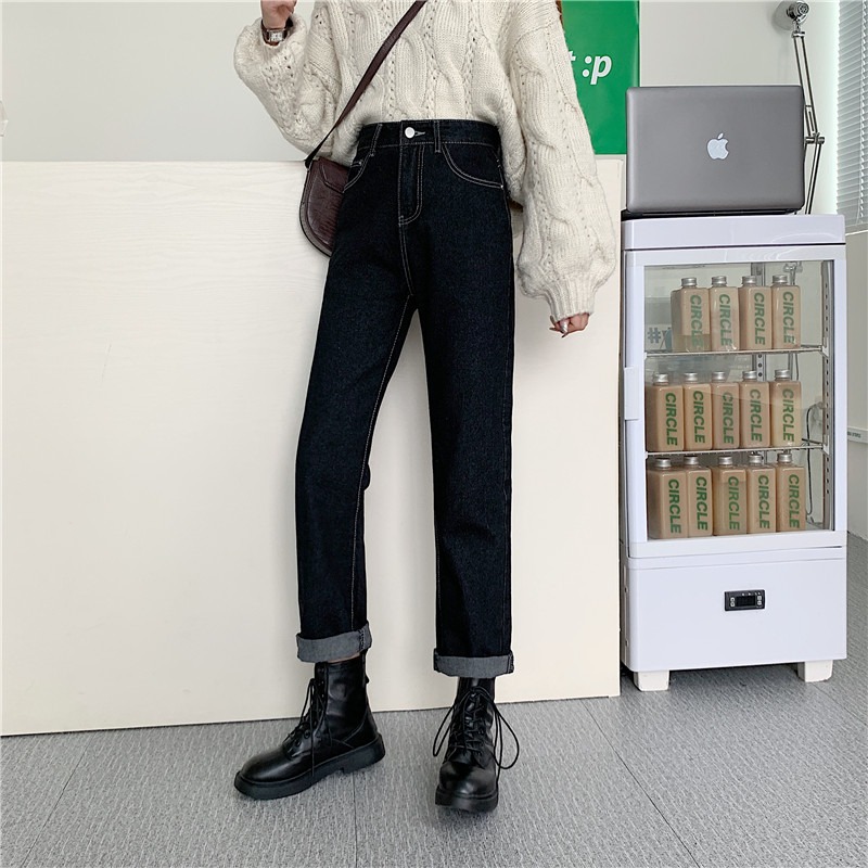 牛仔褲女直筒寬松大碼胖MM長褲春夏小個子高腰顯瘦百搭褲子潮ins-細節圖4