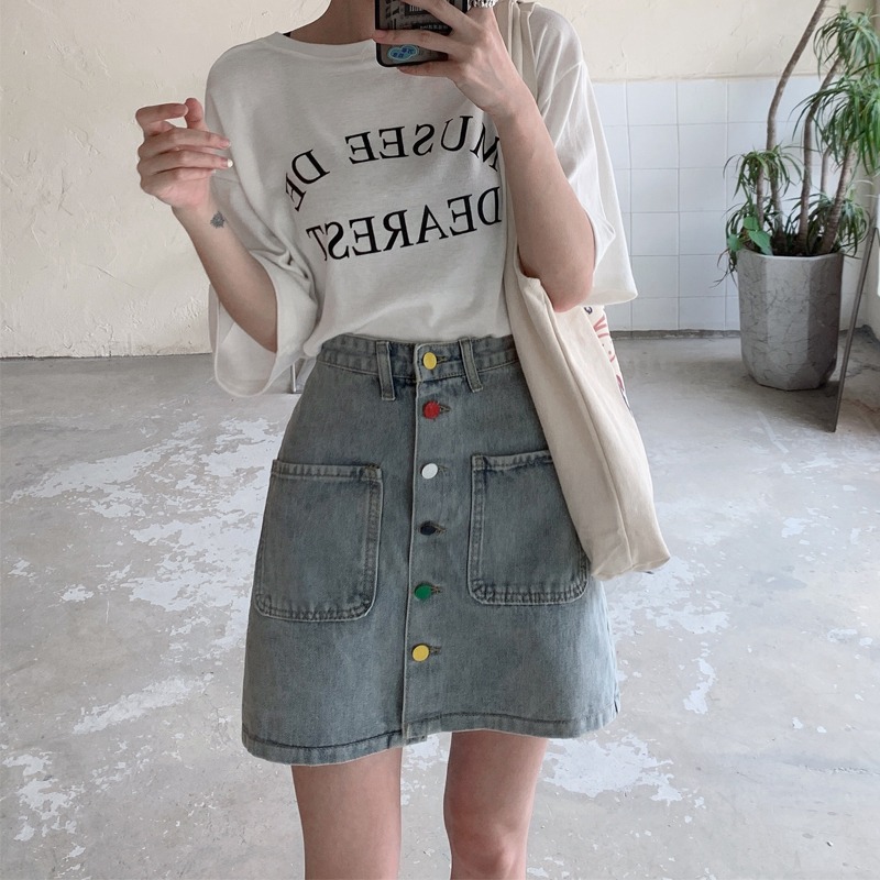 夏季2022年新款牛仔短裙女大碼胖mm復古高腰A字半身裙顯瘦包臀裙-細節圖7