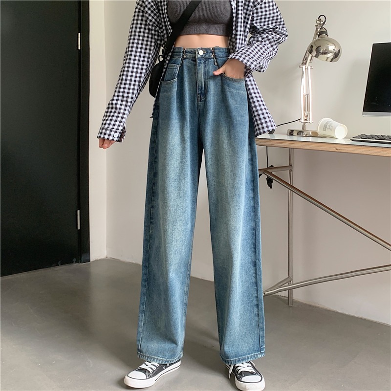 春夏2022年新款牛仔褲女直筒寬松高腰顯瘦大碼胖妹妹拖地闊腿褲子-細節圖3