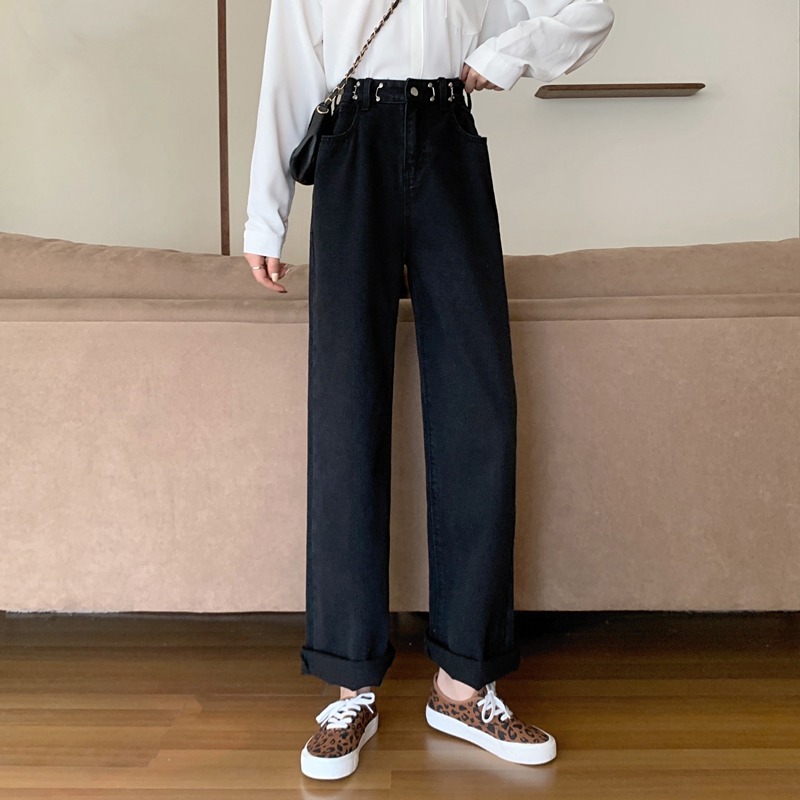 春夏2022年新款牛仔褲女直筒寬松高腰顯瘦大碼胖妹妹拖地闊腿褲子-細節圖7