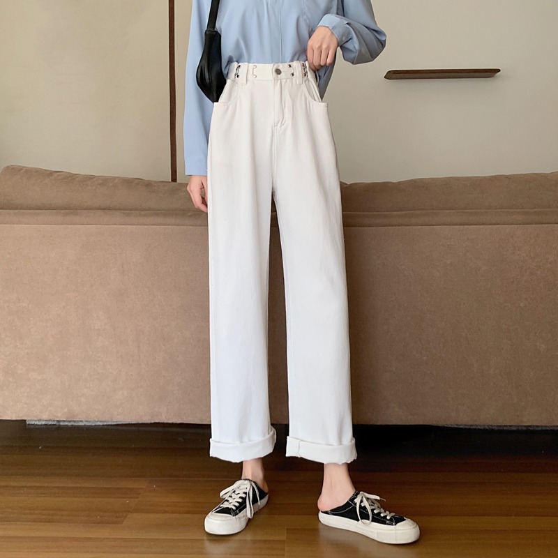 春夏2022年新款牛仔褲女直筒寬松高腰顯瘦大碼胖妹妹拖地闊腿褲子-細節圖10