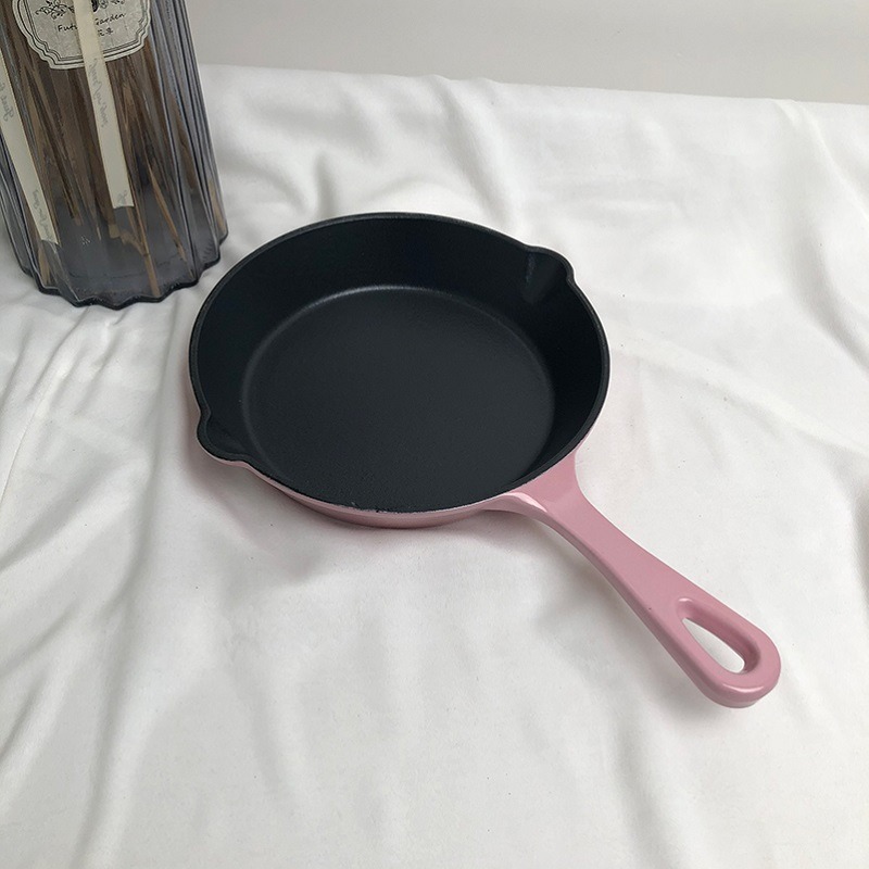 小幸福鑄鐵平底鍋不粘鍋家用小煎鍋煎蛋餅牛排電磁爐燃氣竈通適用-細節圖6