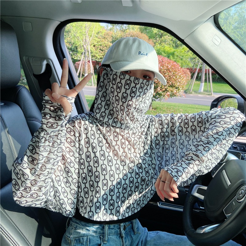 防曬披肩女夏季斑馬開車披風長袖騎車面罩遮臉斗篷一體短款防曬衣-細節圖5