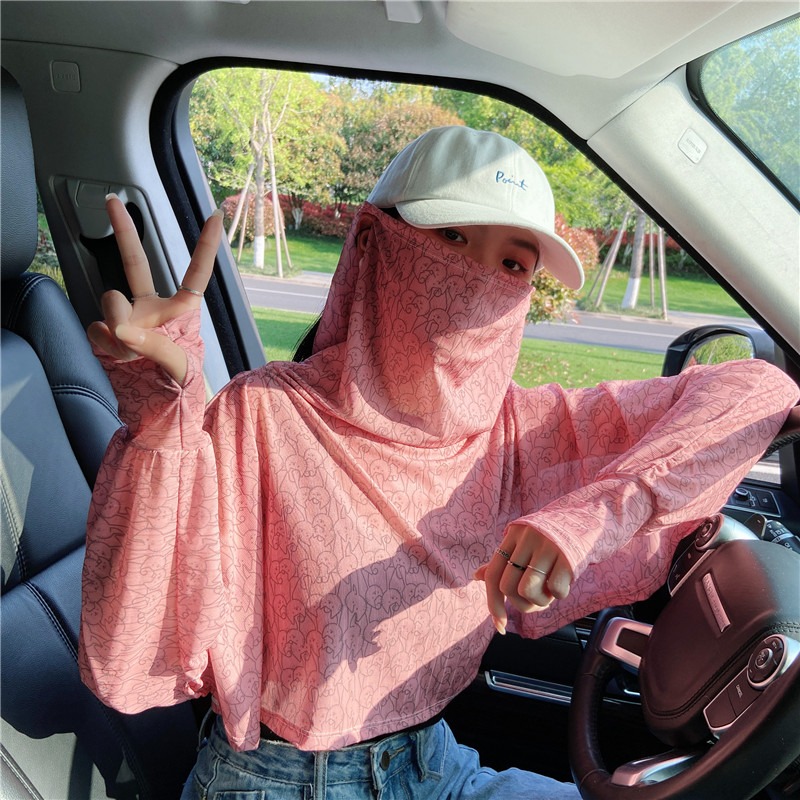 防曬披肩女夏季長袖開車披風騎車短款遮臉可愛斗篷面罩一體防曬衣-細節圖4