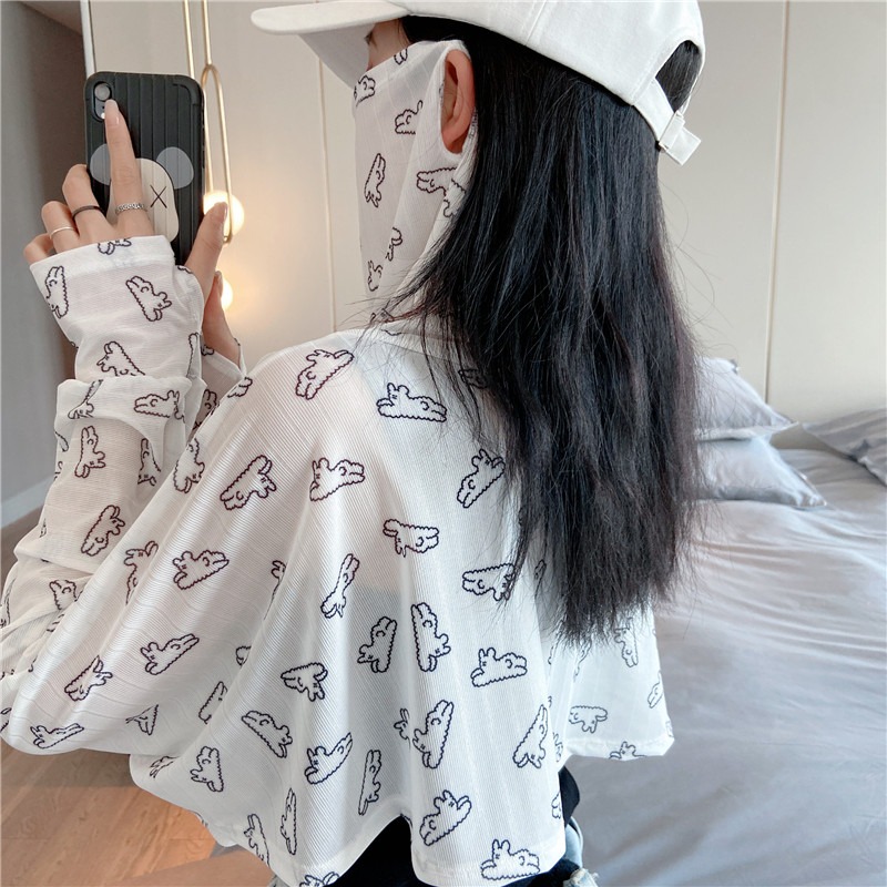 防曬披肩女夏季長袖開車披風騎車短款遮臉可愛斗篷面罩一體防曬衣-細節圖5