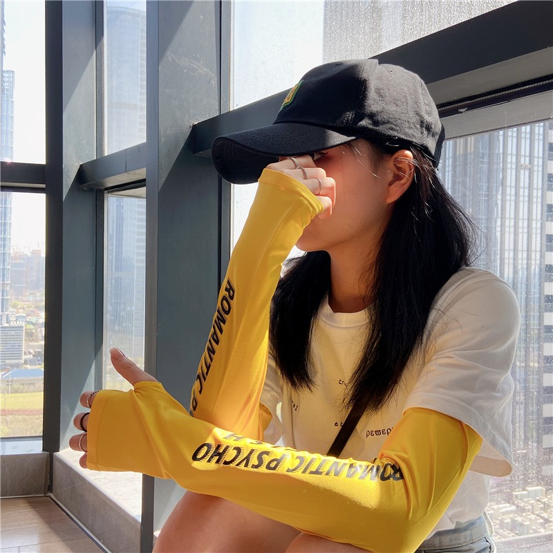 袖套女ins潮夏季印花薄款冰袖情侶字母防曬冰絲運動原宿手套男士-細節圖3