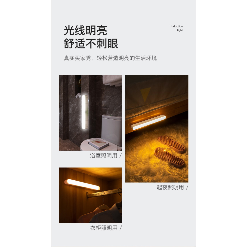 智能人體感應燈led小夜燈應急無線過道聲控光控起夜充電式牀頭燈-細節圖10