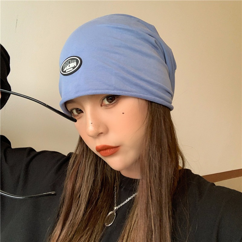 日系針織黑色堆堆帽女夏薄款冷帽百搭包頭帽毛線帽月子帽子女-細節圖5