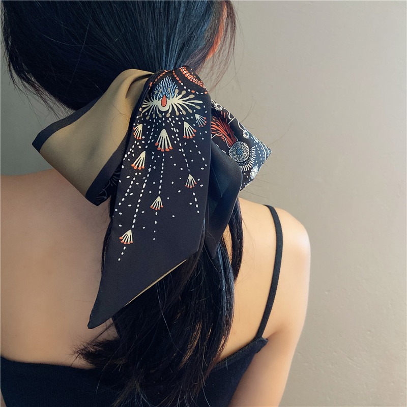 發帶煙花絲巾頭飾女多功能綁發森系超仙法式黑色復古飄帶百搭絲帶-細節圖2