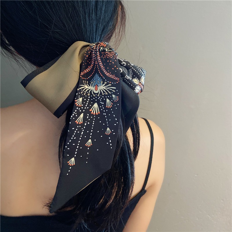 發帶煙花絲巾頭飾女多功能綁發森系超仙法式黑色復古飄帶百搭絲帶-細節圖4
