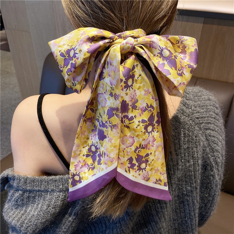 復古印花長條絲巾春秋裝飾花朵小領巾女發帶綁包包多功能絲帶-細節圖2