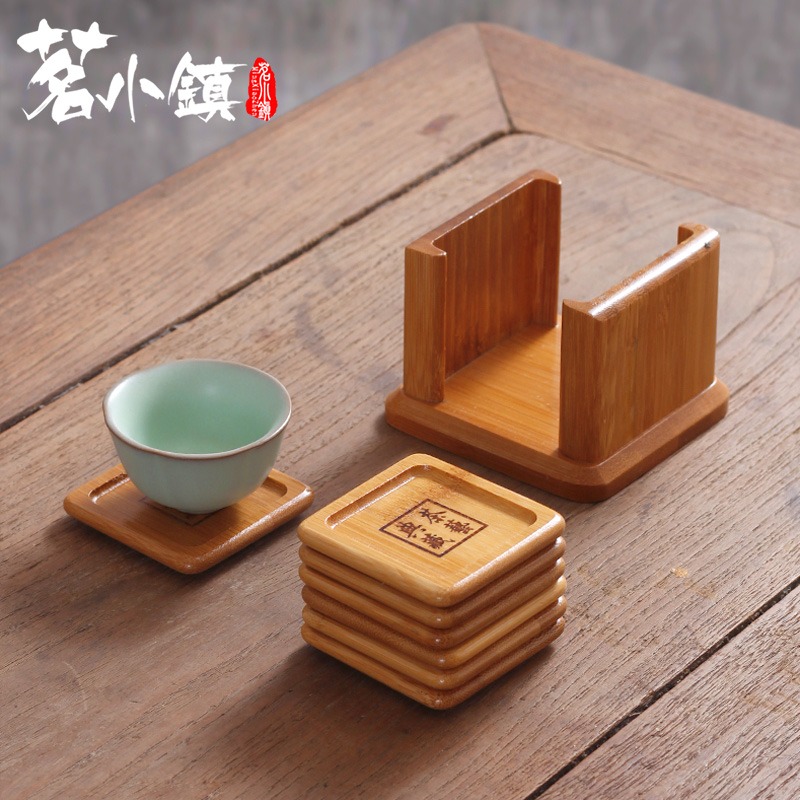 杯墊竹製圓形杯託套組套裝茶杯隔熱墊功夫方形杯墊茶道配件茶杯墊-細節圖2