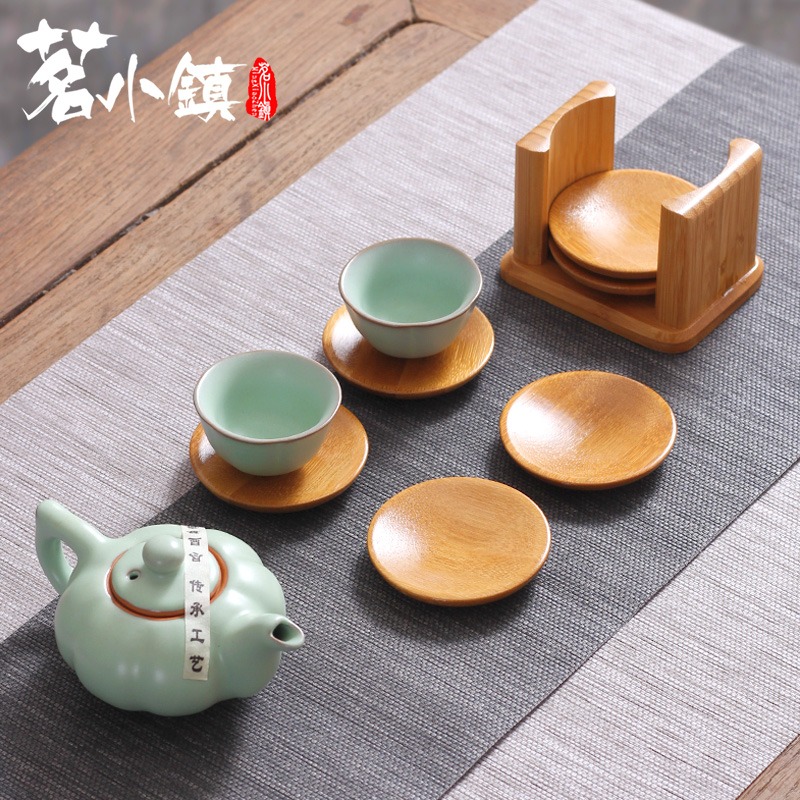 杯墊竹製圓形杯託套組套裝茶杯隔熱墊功夫方形杯墊茶道配件茶杯墊-細節圖3