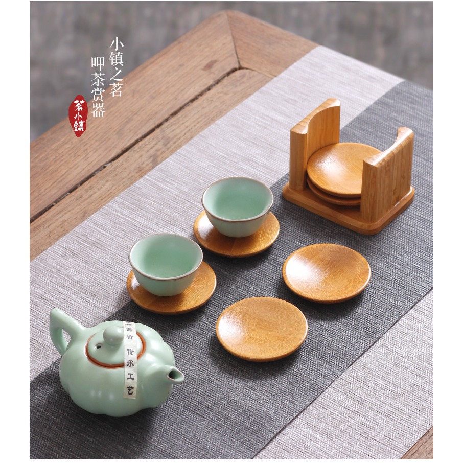 杯墊竹製圓形杯託套組套裝茶杯隔熱墊功夫方形杯墊茶道配件茶杯墊-細節圖8