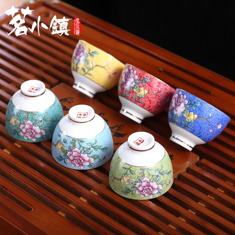 陶瓷主人杯青花瓷品茗杯印花釉下彩復古個人杯功夫茶道茶杯茶盞-細節圖2