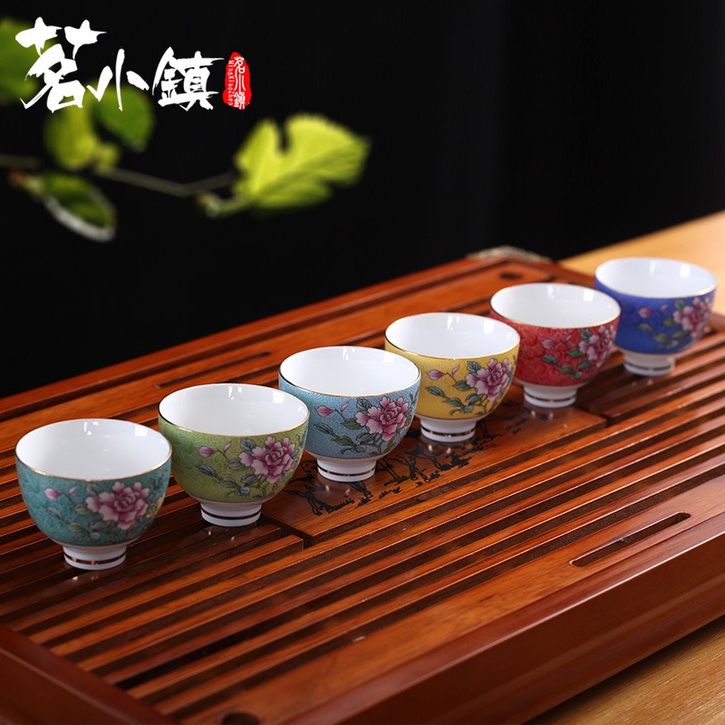 陶瓷主人杯青花瓷品茗杯印花釉下彩復古個人杯功夫茶道茶杯茶盞-細節圖3
