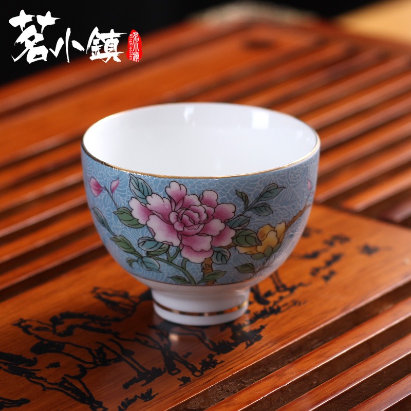陶瓷主人杯青花瓷品茗杯印花釉下彩復古個人杯功夫茶道茶杯茶盞-細節圖5
