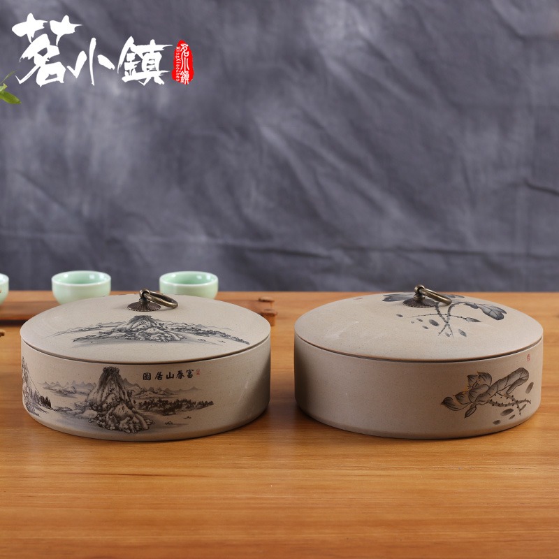 陶土普洱茶葉罐大號普洱七子餅罐醒茶罐茶缸茶罐茶盒陶瓷儲茶罐-細節圖3