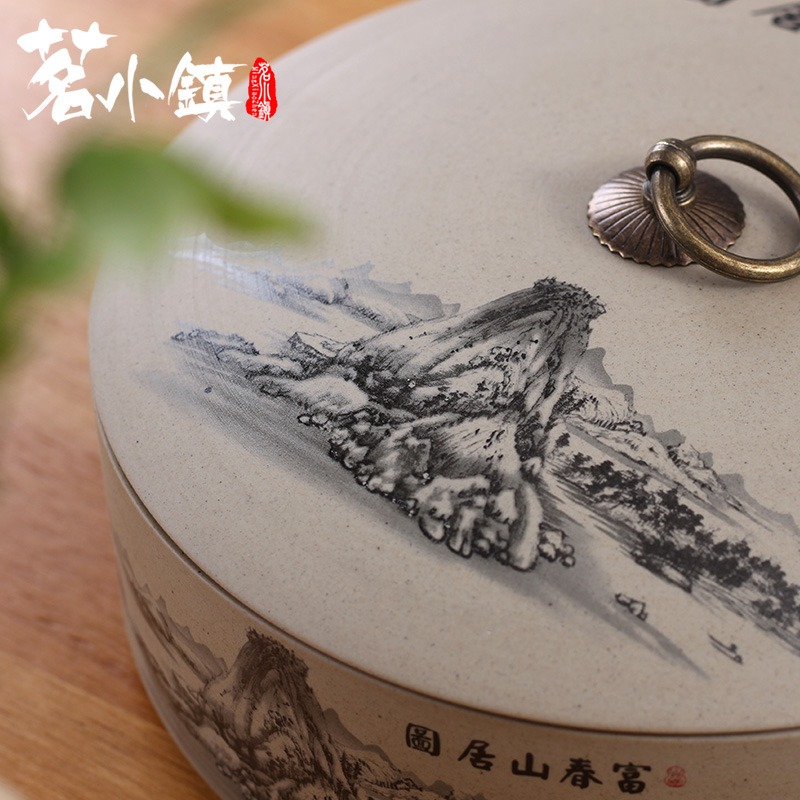 陶土普洱茶葉罐大號普洱七子餅罐醒茶罐茶缸茶罐茶盒陶瓷儲茶罐-細節圖5
