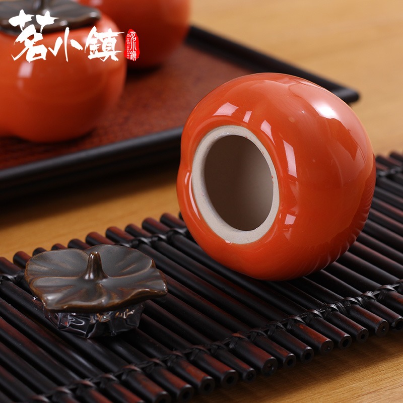 柿子茶葉罐陶瓷小號家用創意密封儲茶罐茶具擺件仿真迷你存花茶罐-細節圖4