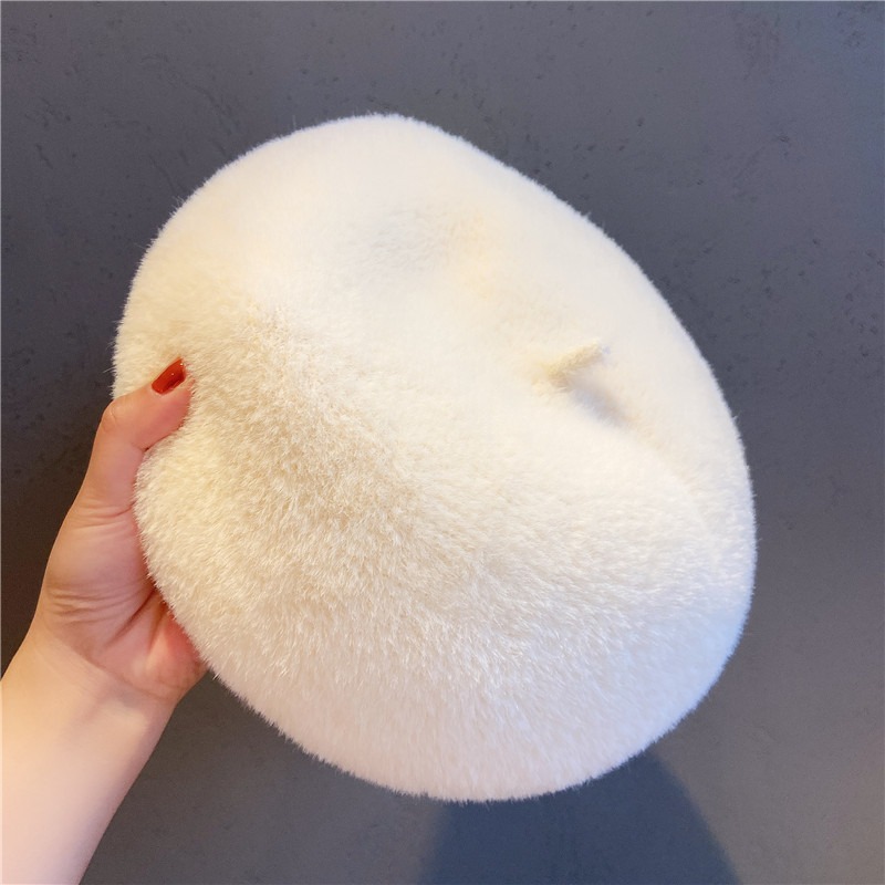 貝雷帽白色冬季女秋冬毛絨蓓蕾帽子毛毛冬天仿水貂毛貂絨百搭八角-細節圖5