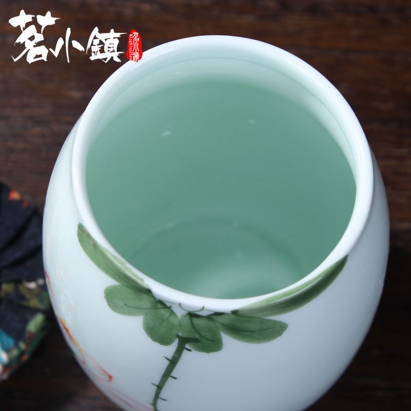 手繪荷花密封罐存茶罐子青瓷醒茶罐儲藏藥材罐茶葉包裝陶瓷茶葉罐-細節圖4
