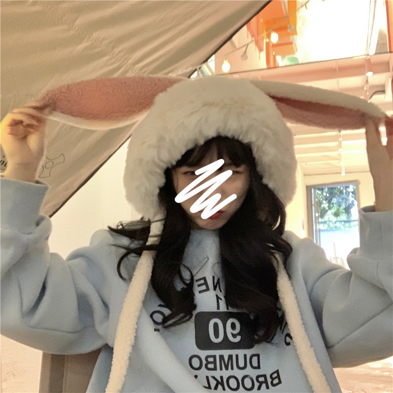 護耳大毛領大兔子耳朵雷鋒帽加絨加厚女可愛日系保暖帽子蓬鬆軟妹-細節圖2