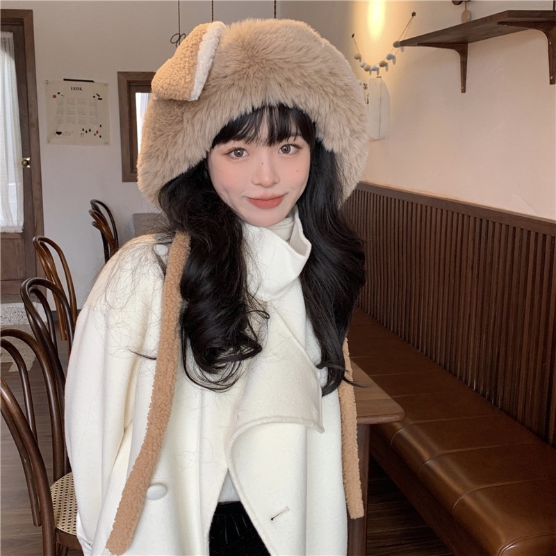 護耳大毛領大兔子耳朵雷鋒帽加絨加厚女可愛日系保暖帽子蓬鬆軟妹-細節圖4