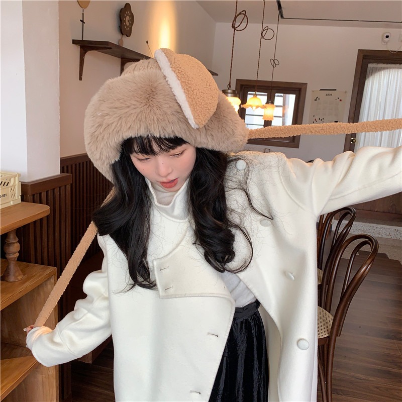 護耳大毛領大兔子耳朵雷鋒帽加絨加厚女可愛日系保暖帽子蓬鬆軟妹-細節圖5